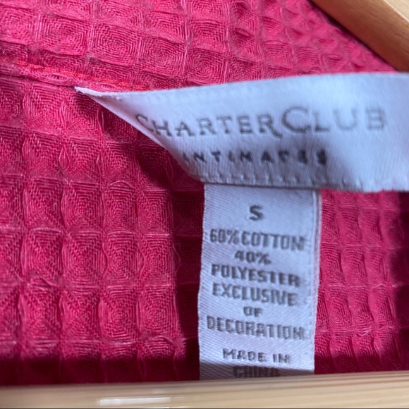 Charter Club Textured waffles Knit Short sleep Robe in Coral Pink size S NEW - Picture 3 of 6